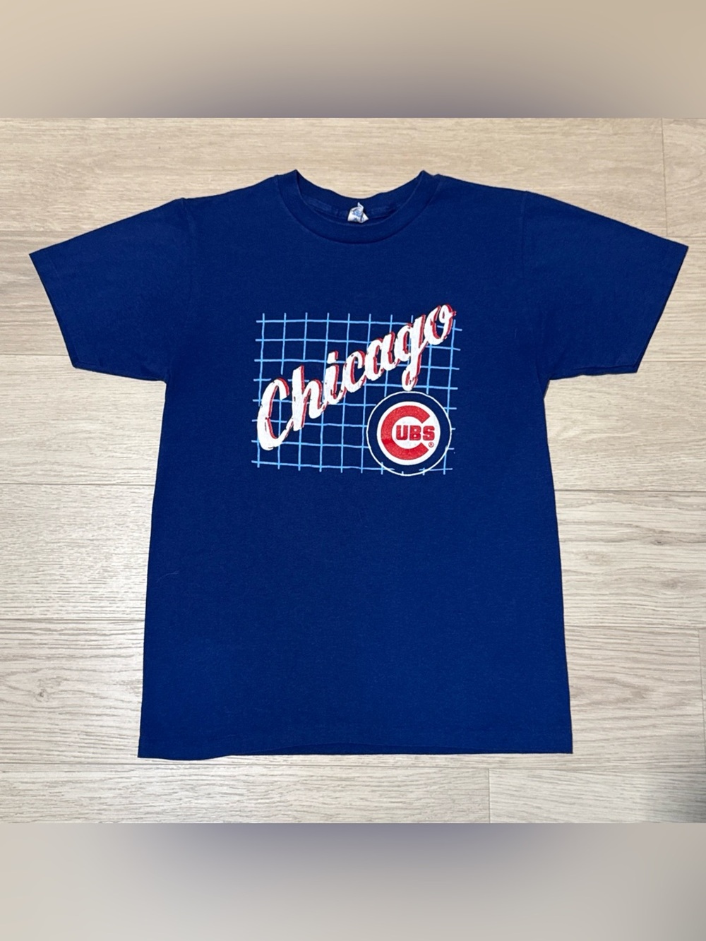 VTG 80s Champion Chicago Cubs Single Stitch T Shirt Large Fits Small Blue USA - Picture 1 of 6